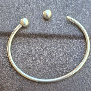 Vintage 925 sterling silver open cuff screw ball end bracelet customizable unise